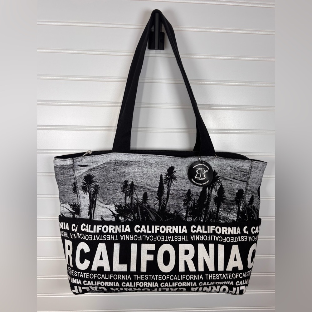 Robin Ruth California Tote Bag Black/Gray/White Canvas, 14x11 Inches